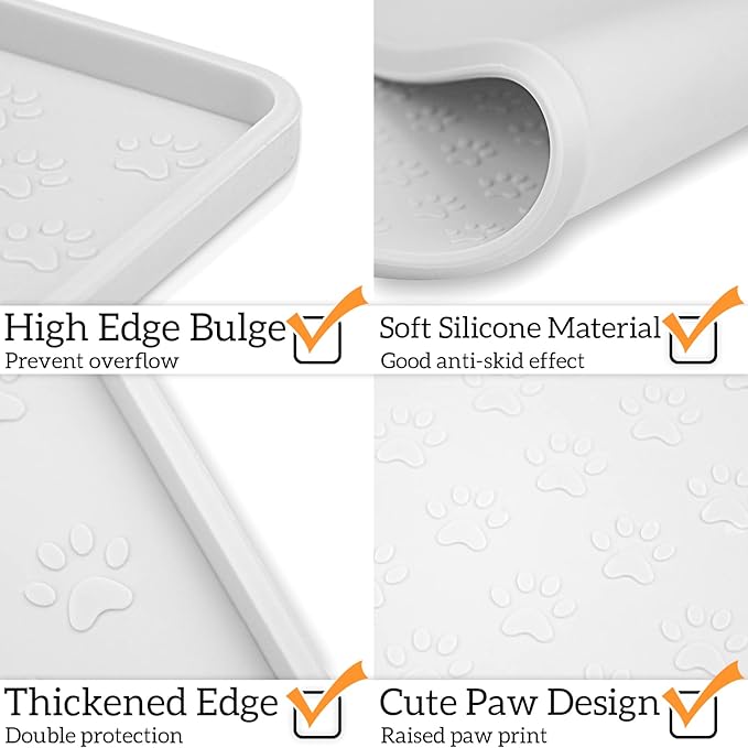 Ptlom Pet Placemat for Dog and Cat, Waterproof Silicone Pet Feeding Bowl Mats for Food and Water, Small Medium Large Dogs Mat Prevent Residues from Spilling to Floor, White, 31.5" 23.6"-Mewly Pet
