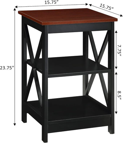 Convenience Concepts Oxford End Table 15.75" - Modern Living Room Table with Storage Shelves, Transitional Nightstand Side Table for Home Decor and Display, Cherry/Black
