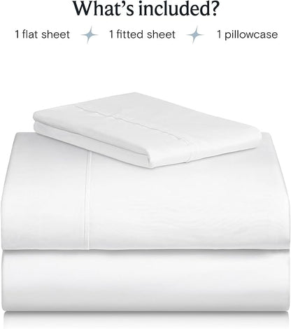 LuxClub 3 PC Sheet Bed Sheets Deep Pockets Wrinkle Free Kids Fitted Sheets Machine Washable Hotel Bedding Silky Soft - White Twin