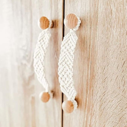 HWAQHDYL 2 Pack Bohemian Style Rope Knobs Door Handle Rope Knot Cabinet Drawer Cupboard Furniture Door Wooden Pulls Handles Drawer Pulls for Kitchen Cabinet Wardrobe Cupboard (A)