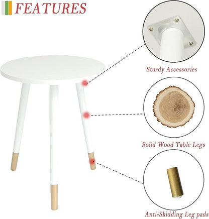 AWASEN Round Side Table, Small End Table Nightstand Accent Table for Living Room Bedroom Office Small Spaces, 16''D x 19.5''H (White & Gold)