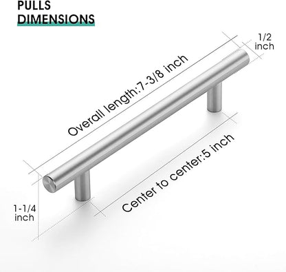 JOY DECOR 30 Pack 7.38 Inch Cabinet Pulls Kitchen Cabinet Handles with 5 Inch Hole Center Brushed Nickel Cabinet Hardware Stainless Steel Kitchen Drawer Pulls for Cabinets Cupboard, 128mm Hole Centers