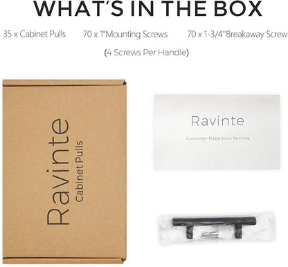 Ravinte 35 Pack | 5'' Cabinet Pulls Matte Black Stainless Steel Kitchen Drawer Pulls Cabinet Handles 5”Length, 3” Hole Center