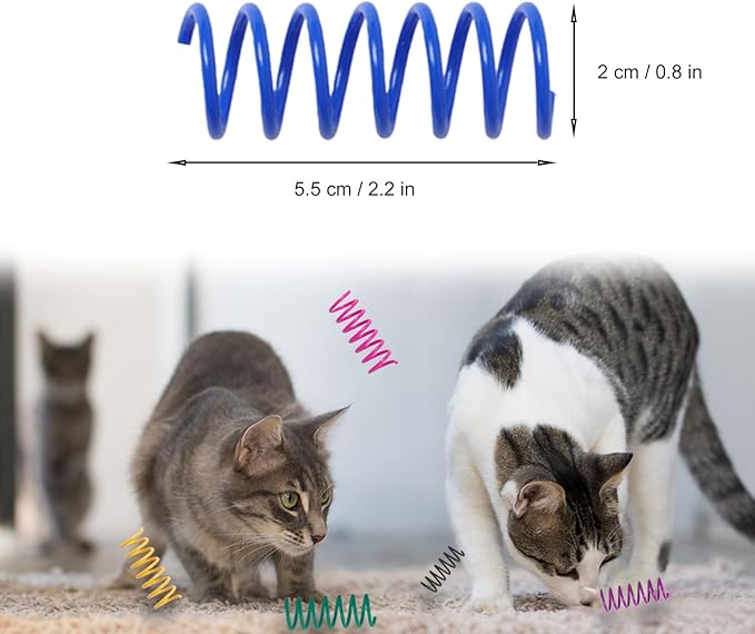 48PCS 12Colors Cat Spring Toys for Indoor Cats, Interactive Coil Springs for Self Play, Durable Heavy Plastic Cat Spiral Spring, Hunting, Biting, Swatting Creative Kitten Toy-Mewly Pet
