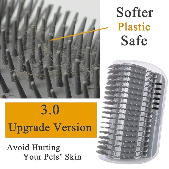 3.0 Softer Cat Self Groomer with Catnip, Dog Cat Corner Groomer,Wall Corner Scratcher Comb,Grooming Massage Brush, Perfect Scratch Massager Tool for Long & Short Fur Kitten/Puppy (1 Pack)-Mewly Pet
