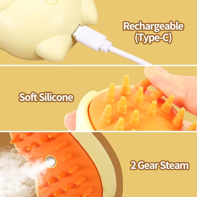 Rechargeable 3in1 Self-Cleaning Cat & Dog Deshedding Brush with 2 Gears for Long & Short Hair - Yellow-Mewly Pet