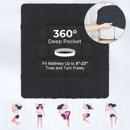 KAYFIA King Mattress Topper, Extra Thick Mattress Pad Cover for Deep Sleep,3D+7D Snow Down Alternative Fill Overfilled Plush Pillow Top Mattress with 8-23 Inch Deep Pocket-Black