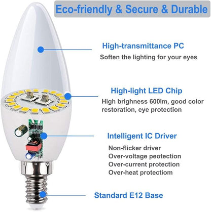 Vinaco 2 Pack E12 LED Candelabra Bulb, 400LM 4W 3000K Warm White, High Brightness, Long Lifespan, Energy Efficient, Flicker-Free, Great for Ceiling Fan Light Bulb