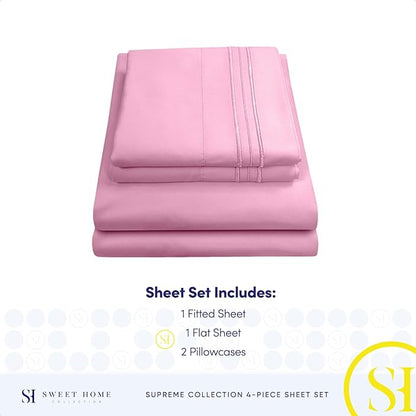 King Size Sheets - Breathable Luxury Bed Sheets with Full Elastic & Secure Corner Straps Built In - 1800 Supreme Collection Extra Soft Deep Pocket Bedding Set, Sheet Set, King, Pink