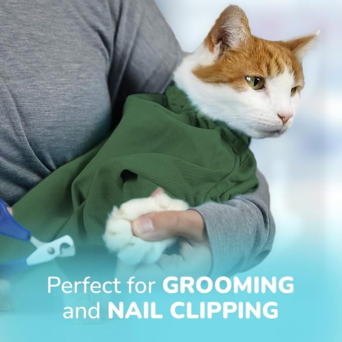 Cozy Comfort Carrier - Large Green Cat Carrier, Cat Holder for Cutting Nails, & Cat Carrier Pouch for Vet Visits, Medication Administration, Dental Care, & Travel-Mewly Pet