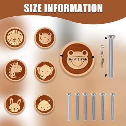 6 Pack Dinosaur Dresser Knobs 40MM/1.57" Wooden Animal Cabinet Knobs for Nursery Room Kids Drawer Pull Handles with Screws