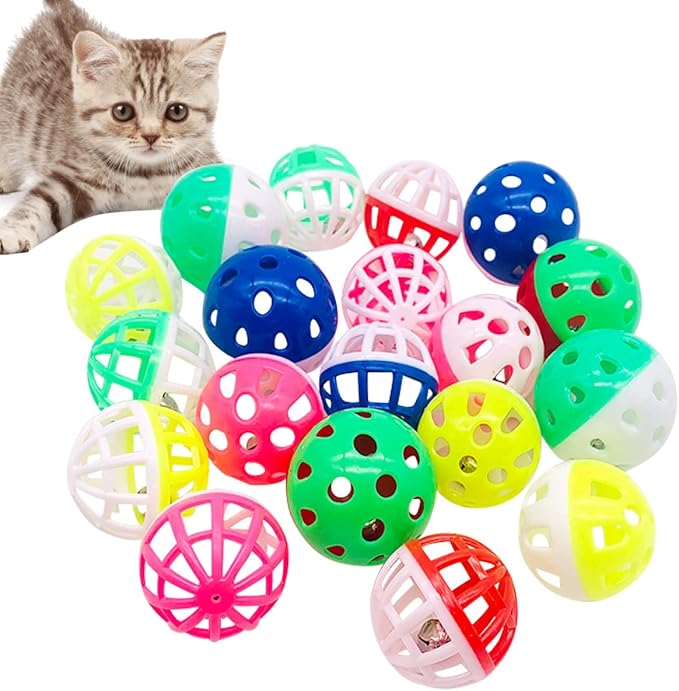 PET SHOW 20Pcs Cat Toy Balls with Bell Inside 1.57" 1.4" Plastic Kitten Chase Toys Jingle Bell Ball for Cat Indoor Training-Mewly Pet