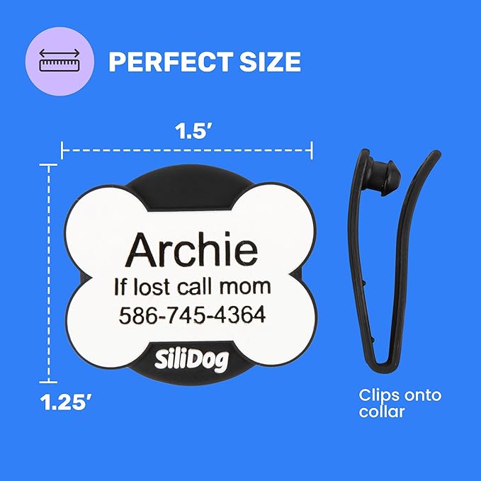 SiliDog AirTag Holder Silent Dog ID Tag – Personalized Engraved Silicone Pet Tag – Durable, Glow-in-The-Dark – White Bone-Mewly Pet