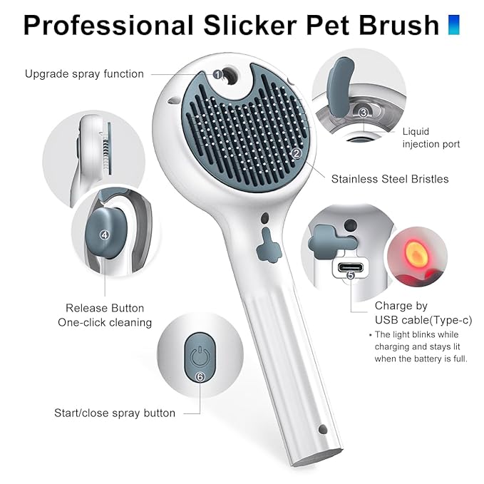 Cat Steam Brush, 3-in-1 Self-Cleaning Pet Grooming Tool with Water Spray, Shedding & Massage Comb for Long & Short Hair Cats and Dogs-Mewly Pet