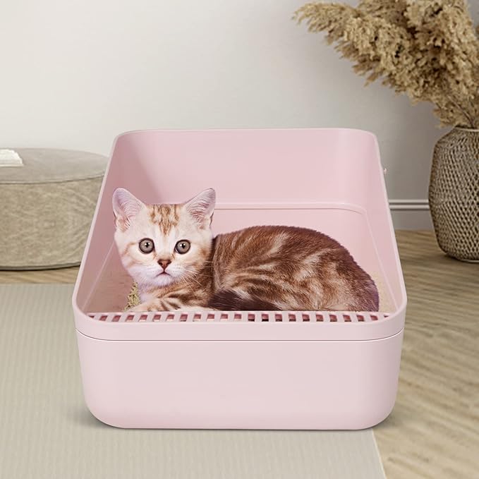 Sfozstra Cats Litter Box Low: Pink Small for Kittens up to 8 lbs, Anti Tracking Design Space Saving for Apartments-Mewly Pet