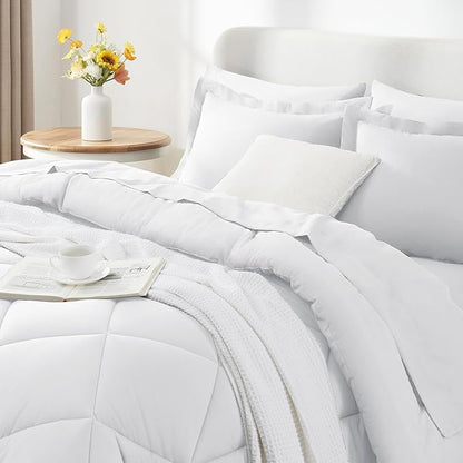CozyLux Queen Comforter Set White - Bed in a Bag Queen Size 7 Pieces, Luxury Soft Bed Set for All Seasons, Bedding Set with Down Alternative Comforter, Sheets, Pillowcases & Shams