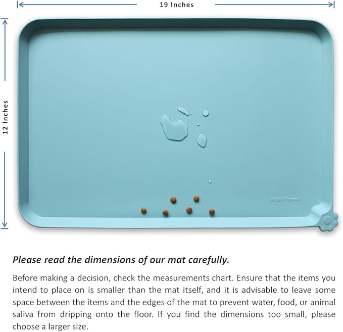 Hoki Found Silicone Non Slip Pet Food Mats - Dog Cat Bowl Placemats - Waterproof for Carpet - Light Turquoise-Mewly Pet