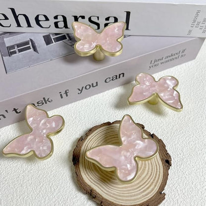 6 pcs Butterfly Shape Knobs Handle Gold Cabinet Knobs Decoration Door Handle Single Hole Handles Cabinet Drawer Dresser Kitchen Wardrobe Furniture Hardware Pulls (Pink)