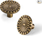 Brushed Antique Brass Cabinet Knobs 6 Pack Kitchen Vintage Round Sunflower Dresser Drawer Hardware Furniture Cupboard Handles for Bathroom Single Hole Knob SH-AB-K6