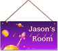 Personalized Sign Outer Space Theme Wall Art Decor For Kids Room Custom Name Universe Star Door Décor For Little Man Cave, Rocket Nursery Art Plate For Boys Room Girls Bedroom