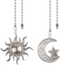 Silver Ceiling Fan Pull Chain, 12 Inches Totem Bohemia Pendant Extension Decorative, 3mm Beaded Ball Chain Extender Ornament with Connector Moon and Sun (2Pack)