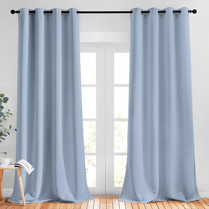 NICETOWN Blackout Vintage Blue Curtains for Bedroom, Energy Saving Thermal Insulated Sound Dampening Window Curtains Grommet Room Darkening for Living Room, 2 Panels, W52 x L90