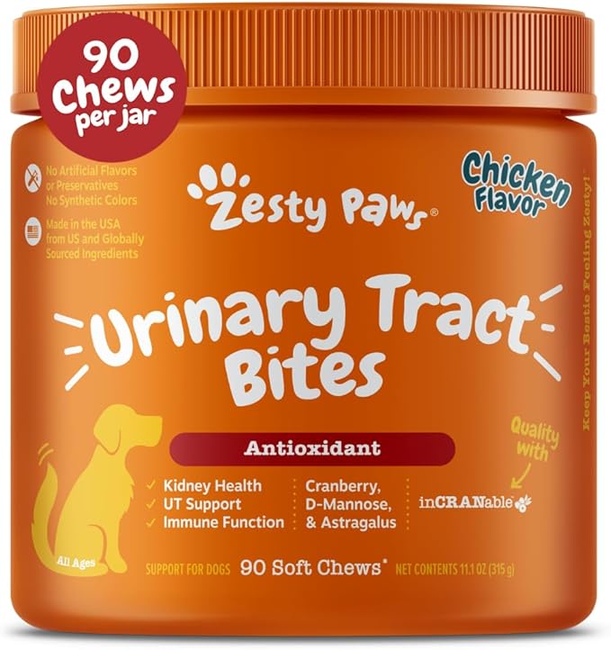 Zesty Paws Cranberry Supplement for Dogs - Bladder Control for Dogs - Urinary Tract Support - Cranberry Chews - Immune & Gut Support - Chicken - 90 Count-Mewly Pet