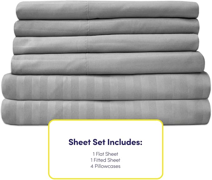 Cal King Size Bed Sheets - 6 Piece 1500 Supreme Collection Fine Brushed Microfiber Deep Pocket California King Sheet Set Bedding - 2 Extra Pillow Cases, Great Value, California King, Dobby Silver