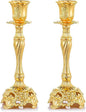 Sziqiqi Gold Candlestick Holders Set of 2 Taper Candle Holders Deluxe Ornate Candle Holders for Shabbat Taper Candles, Candle Centerpiece, Wedding Candles, Christmas Candle 7.4inch