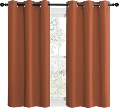 NICETOWN Bedroom Halloween Curtains 48 inches Long, Burnt Orange Privacy and Thermal Insulated Blackout Drapes for Windows (1 Pair, 42 inches Wide)