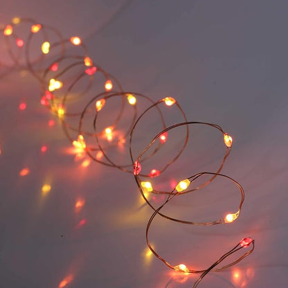 QBIS Battery Powered Fairy Lights for Halloween Decorations, 40 LEDs, Red, Orange, Yellow Battery Operated String Lights for Christmas, 6hr Timer Mode, Party, Bedroom, Dorm Lighting - 2 Pack