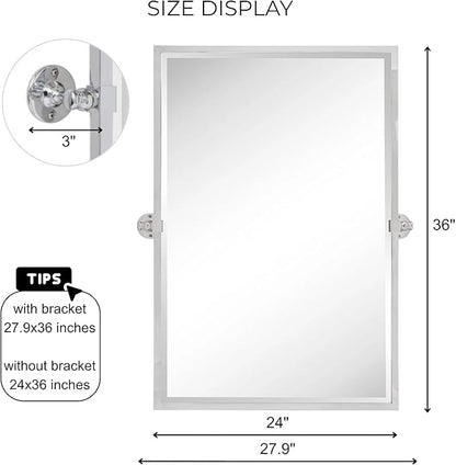 TEHOME Chrome Pivot Mirror Tilt Bathroom Mirror in Polished Nickel Tilting Beveled Vanity Mirrors in Chrome, 28.5x36''