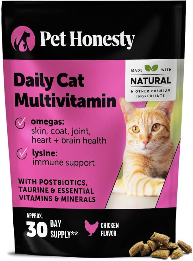 Cat Multivitamin Crunchy & Creamy Chews - Cat Treats for Health + Immune, Joint Support, Skin & Coat, & Digestion - Vitamins with Omega 3s, Lysine & Probiotics (30 Day Supply)-Mewly Pet