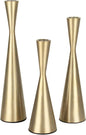 Vixdonos Brass Gold Taper Candlestick Holders Metal Candle Holders Set of 3 Table Mantel Decorative Candle Stand for Wedding, Dinning, Party,Home Decor (Gold)