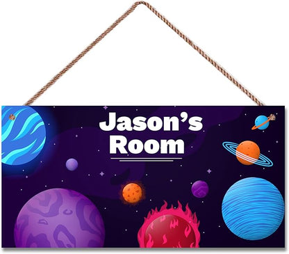 Personalized Signs Universe Spacecraft Sign Galaxy Sign For Kids Room Nursery Wall Art Décor Outer Space Theme Wall Decor For Girls Bedroom Boys Room