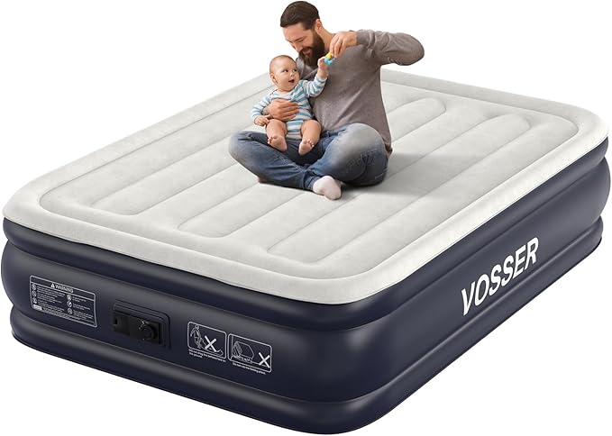 Air Mattress Full with Built in Pump,18''Inflatable Mattress of Upgraded Vertical Beams,Self Inflatable/Deflation Blow Up Mattress in 3 Mins,Flocked Top Airbed with Carry Bag for Home, Camping