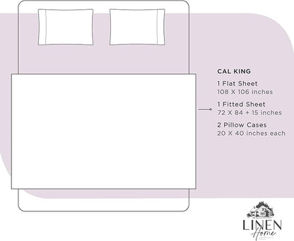 Linen Home 100% Cotton Percale Sheets California King Size, Iris Lilac, Deep Pocket, 4 Pieces Set - 1 Flat, 1 Deep Pocket Fitted Sheet and 2 Pillowcases, Crisp Cool and Strong Bed Linen