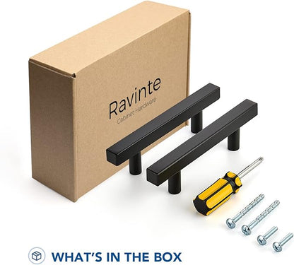 Ravinte 20 Pack Black Cabinet Handles 3 Inch Square Cabinet Pulls Matte Black Square Hardware for Kitchen Cabinets - 5 Inch Total Length