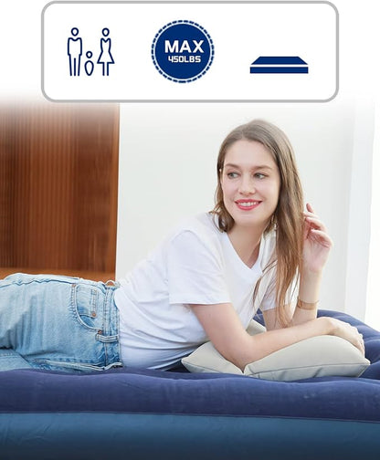 Twin Size Air Mattress for Inflatable - Portable Blue Blow Up Mattresses with Flocked top - Single Foldable Air Bed for Tent Camping Home Travel Backpacking