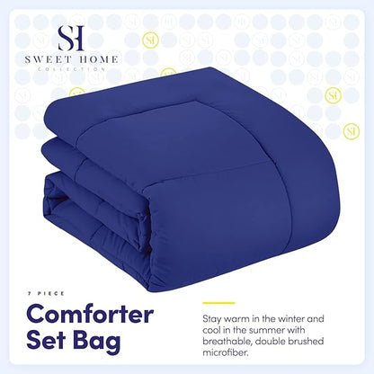 Sweet Home Collection 5 Piece Comforter Set Bag Solid Color All Season Soft Down Alternative Blanket & Luxurious Microfiber Bed Sheets, Royal Blue, Twin