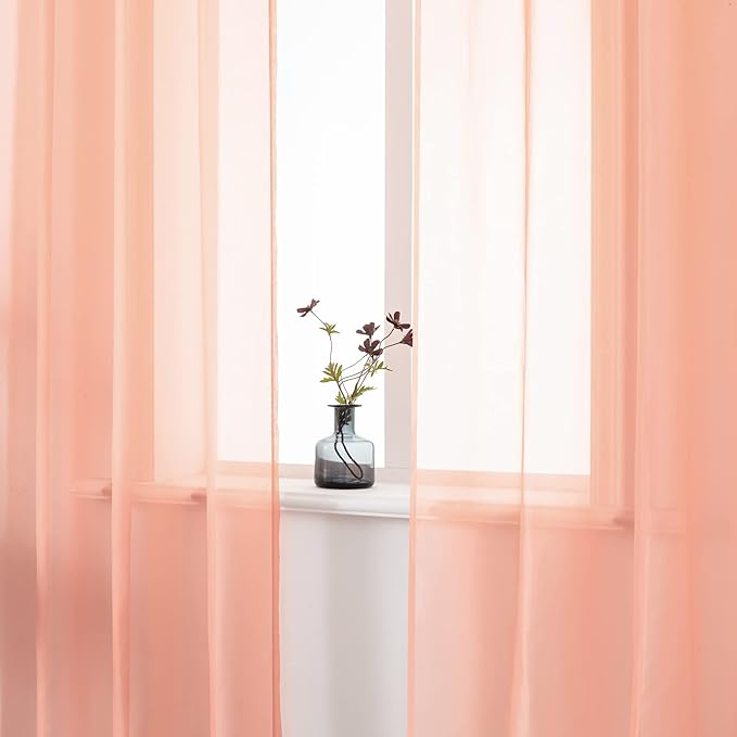 DUALIFE 2 Panels Pink Sheer Curtains 108 Inch Length for Girls Kid Room - Bed Canopy Voile Drape Curtains for Wedding Party Backdrop,52 Wide by 108 Long