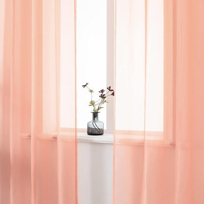 DUALIFE Coral Curtains 63 Inch Length for Girls Bedroom Decor 2 Panels Set Grommet Lightweight Gauzy Drapes Orange Coral Sheer Curtains for Living Room Kids Nursery 52x63 Inches