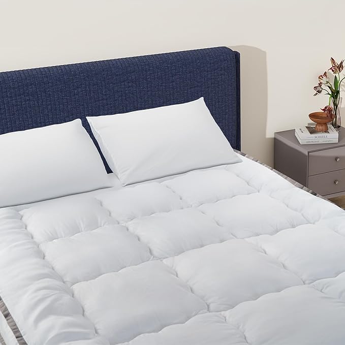 QUEEN ROSE Mattress Topper King, Extra Thick Mattress Pad Cover for Back Pain, Cooling Pillow Top Mattress Bed Topper, Soft Comfort for Firm Mattress, Overfilled Down Alternative, King Size, White