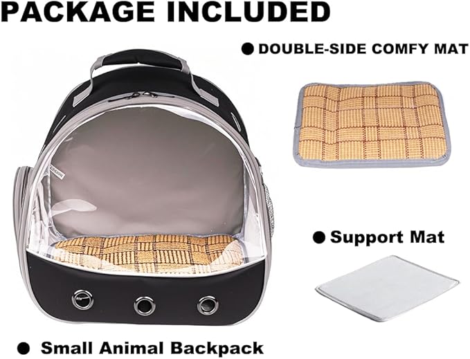 Small Animal Pet Carrier Backpack for 2 Guinea Pig, Hedgehog Carrier Portable Travel Cage with 7 Ventilation Holes, Clear Front Window and Soft Double-Sided Support and Comfy Fit Mat-Mewly Pet