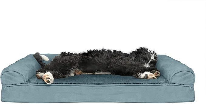 Furhaven Cooling Gel Dog Bed for Large/Medium Dogs w/ Removable Bolsters & Washable Cover, For Dogs Up to 55 lbs - Plush & Suede Sofa - Deep Pool, Large-Mewly Pet