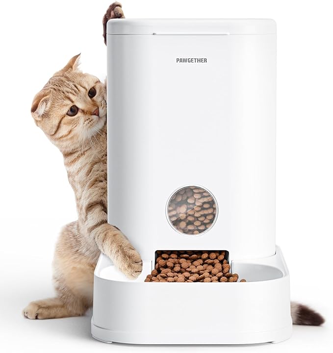 PAWGETHER® Gravity Cat Feeder, Self-Dispensing Dog Food Dispenser, Pet Food Station 1 Gallon/3.5L Capacity Automatic Pet Feeder Cat & Dog Food Bowl, Easy to Fill-Mewly Pet