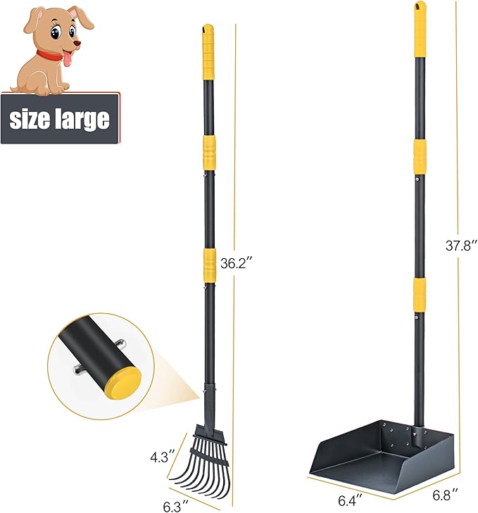 Niubya Pooper Scooper for Dogs, Metal Poop Scooper Tray and Rake Set with Adjustable Long Handle, Dog Pooper Scooper for Pet Waste Removal-Mewly Pet