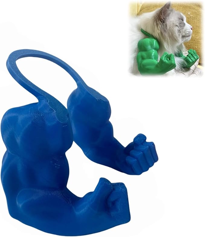 Funny Cat Muscle Arm, 3D Print Cat Neck Arm with Muscles, Funny Pet Prop Boom Arm, for Kitten Birthday Party Supplies(Blue)-Mewly Pet