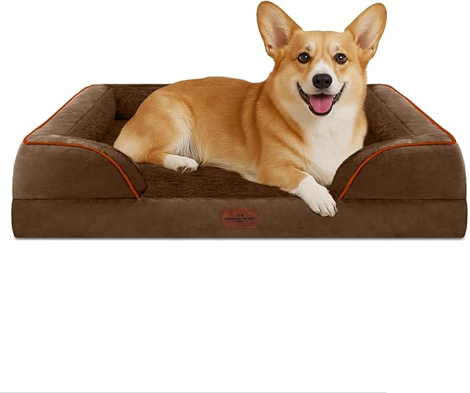 Comfort Expression Medium Dog Beds Waterproof Orthopedic Foam Dog Sofa Beds for Medium Large Dogs Comfy Pet Bed with Washable Removable Cover & Non-Slip Bottom(Medium,Chocolate Brown)-Mewly Pet