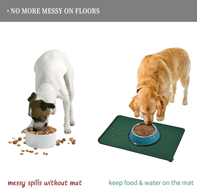 Waterproof Pet Feeding Mat with High Raised Edges, Heavier and Thicker Placemats for Cat Dog Water Bowl with BPA Free, Dogs Cats Food Mats for Messy Drinkers to Prevent Spill and Protect Floors-Mewly Pet